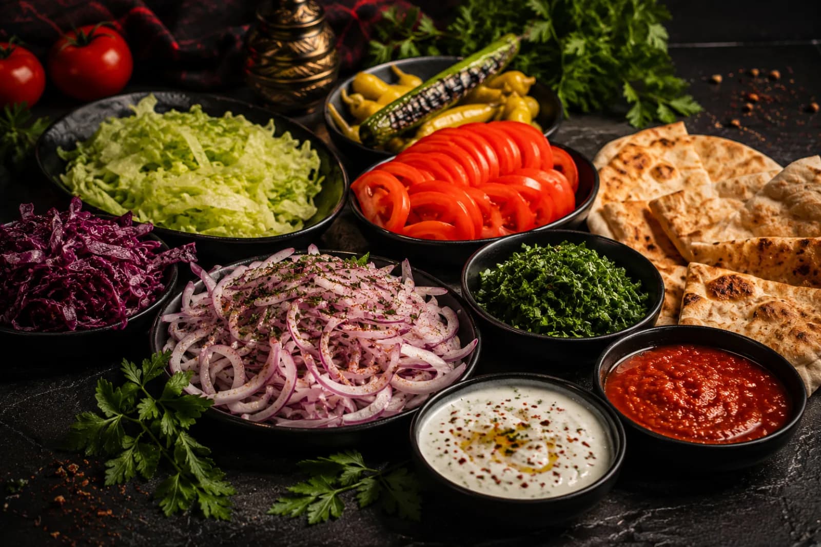 Fresh ingredients and sauces