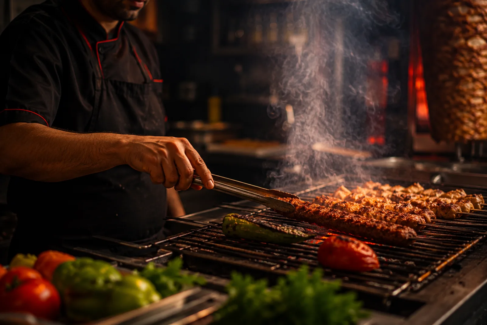 Grill master preparing kebab