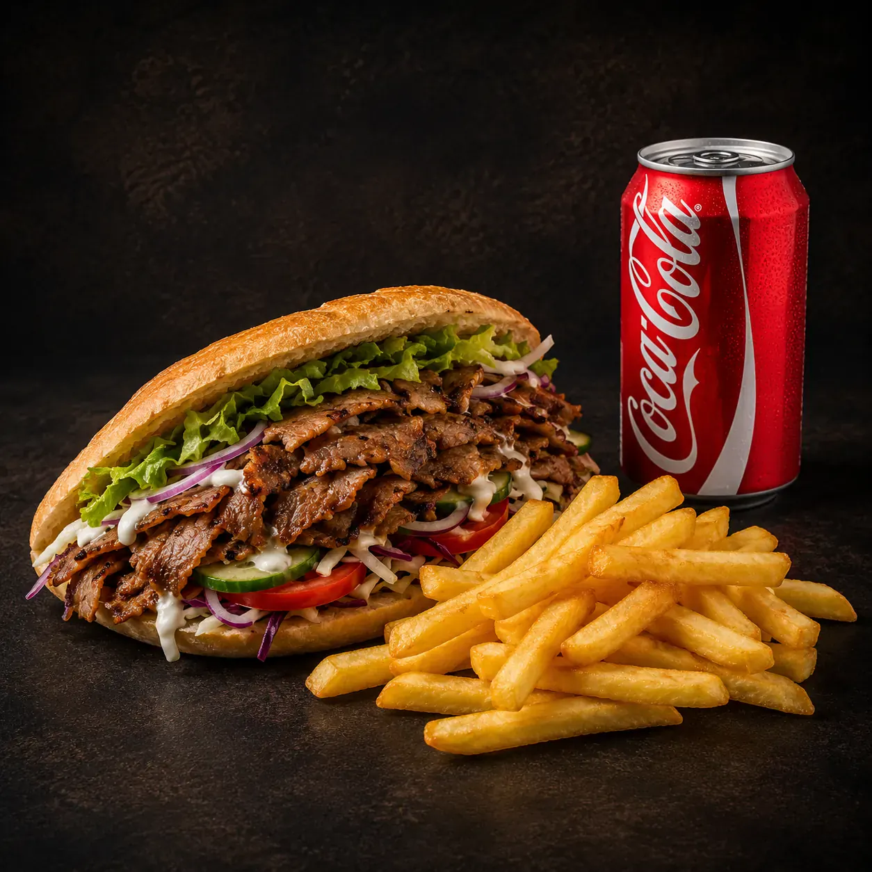 Döner kebab + Cola 330 ml + hranolky